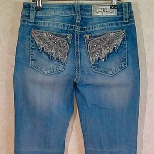 Miss Me Signature Boot Jeans Bling Wings Pockets Silver Label Sz28/30 NWOT